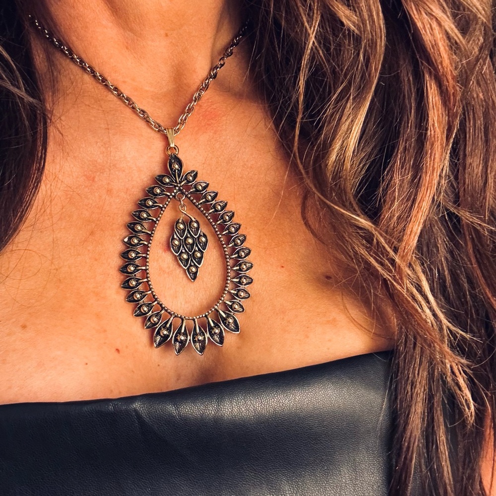 Vintage Statement Necklace- Ornate Teardrop